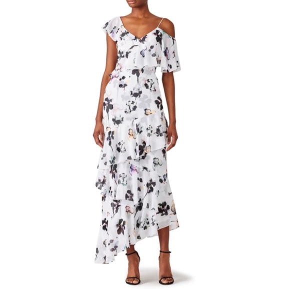 ML Monique Lhuillier White Gardenia Maxi Dress Size 16 US $495